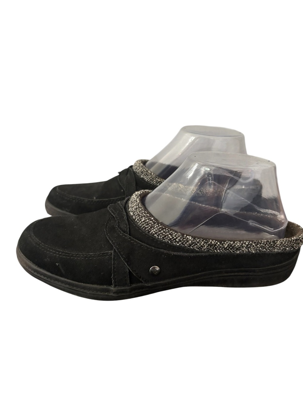 Grasshoppers Cruise Mules Size 7 Black Suede Slip-On Clog Metallic Knit Trim